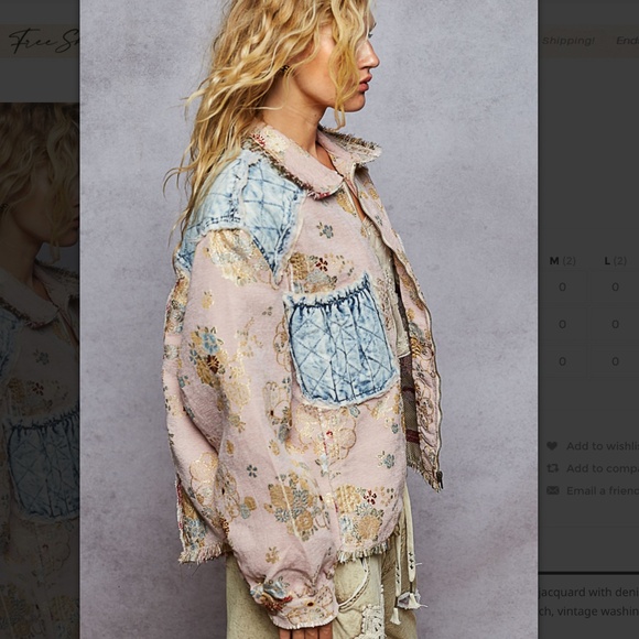 POL “ Cecilia “ POL Jacquard Jacket Shirt with Denim Quilted Patch Detail 55 - Picture 3 of 5